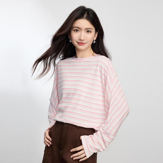 【夏日新品】熙世界航海系条纹防晒罩衫女夏季薄款休闲宽松慵懒风长袖T恤上衣 商品图4