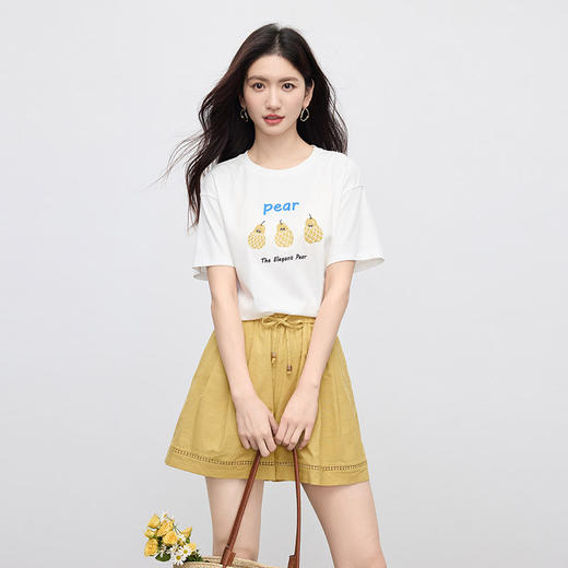 【07/16新品】熙世界镂空花边a字短裤女夏季松紧腰松弛感宽松棉麻阔腿休闲裤子 商品图4