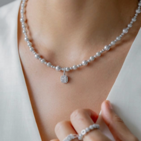 【CILK方糖气泡项链】施华洛珍珠＋可拆卸方糖吊坠 暖灰调珍珠 显白抬气质