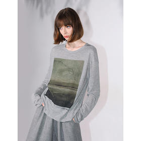 【限时秒杀】COCOBELLA印象派印花废土风毛边长袖T恤baby肤感打底衫TS3018