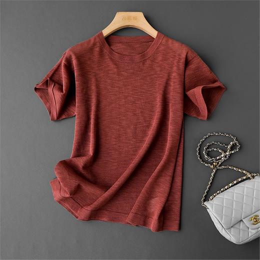 丁摩 CHAO赞针织衫！薄款亚麻天丝圆领短袖针织T恤女夏纯色抹茶绿上衣5ZF- 26215 商品图7