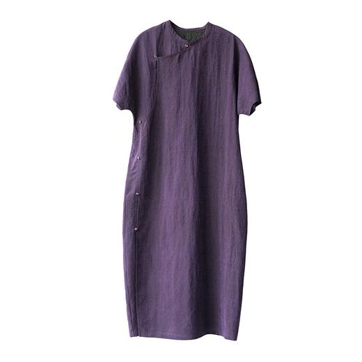 丁摩 真丝香云纱龟裂纹新中式紫色改良旗袍100%桑蚕丝连衣裙5ZF-34710 商品图5