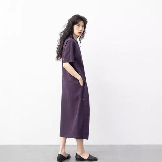 丁摩 真丝香云纱龟裂纹新中式紫色改良旗袍100%桑蚕丝连衣裙5ZF-34710 商品图2
