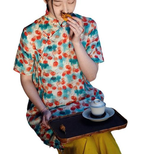 丁摩 夏款苎麻气质改良旗袍连衣裙原创可拆卸鱼尾长款盘扣夏短袖5ZF-26 商品图2