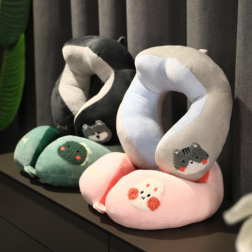 自然醒超柔短毛绒毛巾绣U型枕坐车护颈可爱旅行枕头办公室学生QYL 商品图7