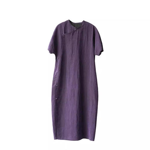 丁摩 真丝香云纱龟裂纹新中式紫色改良旗袍100%桑蚕丝连衣裙5ZF-34710 商品图4