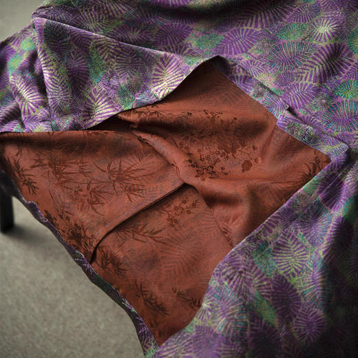 丁摩 真丝香云纱花萝国风连衣裙女树叶100桑蚕丝短袖宽松A字裙夏新款5ZF-D005 商品图3