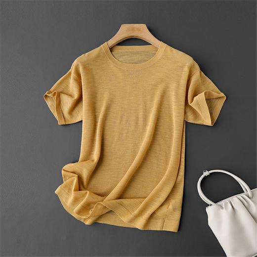 丁摩 CHAO赞针织衫！薄款亚麻天丝圆领短袖针织T恤女夏纯色抹茶绿上衣5ZF- 26215 商品图4