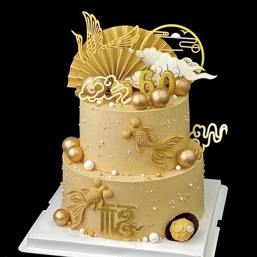 【金色传说】金黄主题双层祝寿蛋糕 商品图0