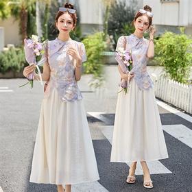 新中式风禅意复古，盘扣上衣碎花半身裙HR-BBL2559