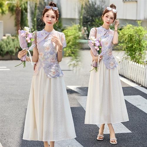 新中式风禅意复古，盘扣上衣碎花半身裙HR-BBL2559 商品图0