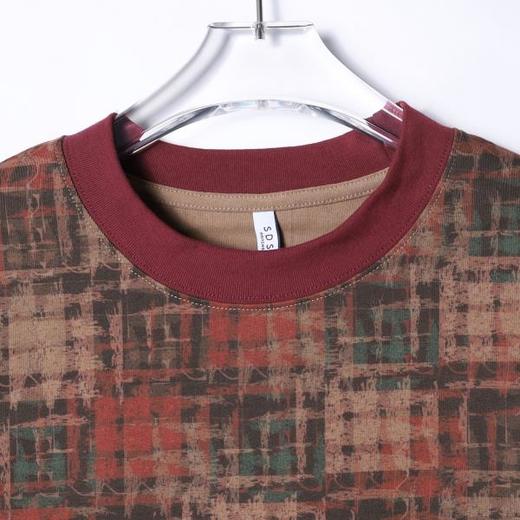 T3774夏季高级感新款男士美式多彩拼接T恤时尚格子短袖T恤圆领百搭上衣 商品图2