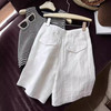 丁摩 亚麻短裤女夏季阔腿裤薄款a字高腰宽松白色裤子女夏西装五分裤5ZF-2509 商品缩略图4