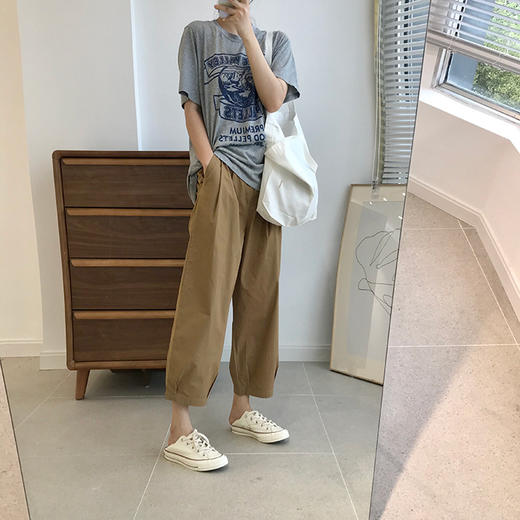 丁摩 夏季薄款哈伦休闲裤女宽松新款直筒裤子日系九分香蕉裤女裤潮5ZF-9379 商品图3