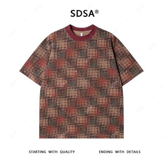 T3774夏季高级感新款男士美式多彩拼接T恤时尚格子短袖T恤圆领百搭上衣 商品图1