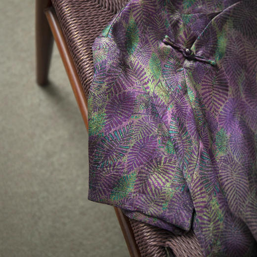 丁摩 真丝香云纱花萝国风连衣裙女树叶100桑蚕丝短袖宽松A字裙夏新款5ZF-D005 商品图2