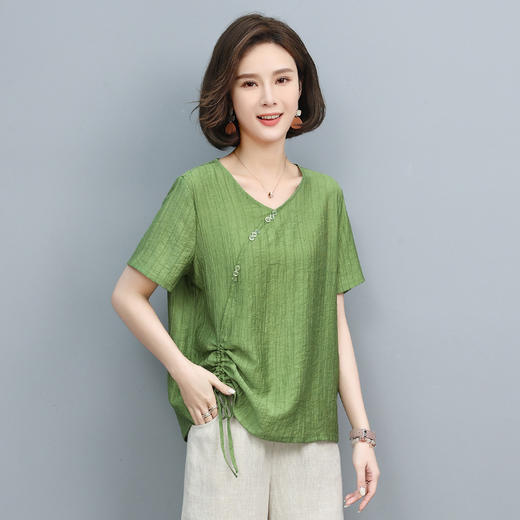 丁摩 天丝t恤夏装宽松短袖小衫遮肚抽绳洋气上衣5ZF-2232 商品图6
