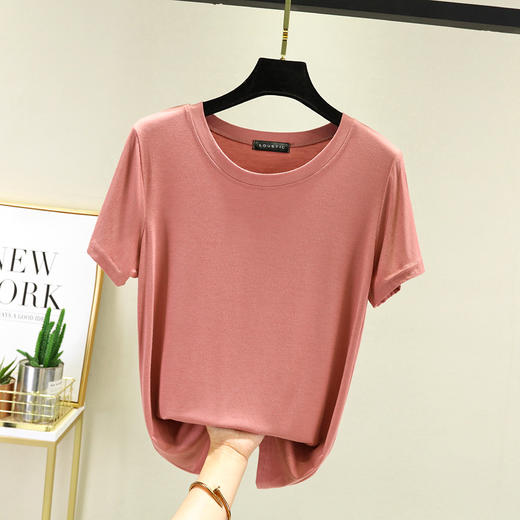 丁摩 莫代尔圆领短袖夏新款基础款内搭T恤纯色套头女上衣打底衫5ZF-2112 商品图12