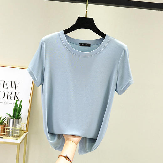 丁摩 莫代尔圆领短袖夏新款基础款内搭T恤纯色套头女上衣打底衫5ZF-2112 商品图3
