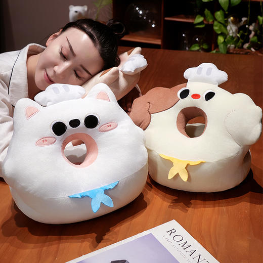 自然醒圆眼小厨师冰豆豆双面午睡枕桌上儿童枕头睡觉午睡神器趴趴枕夏季QYL 商品图13