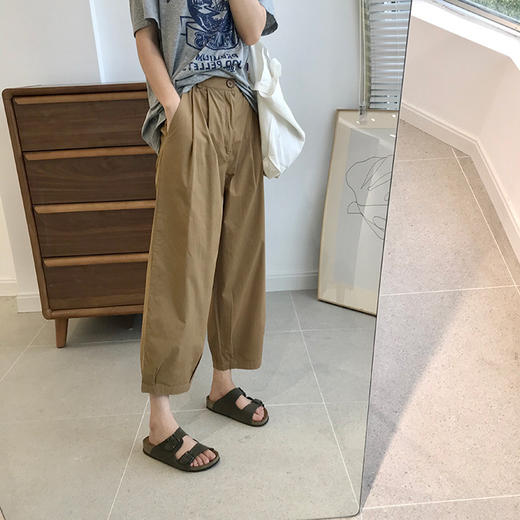 丁摩 夏季薄款哈伦休闲裤女宽松新款直筒裤子日系九分香蕉裤女裤潮5ZF-9379 商品图1