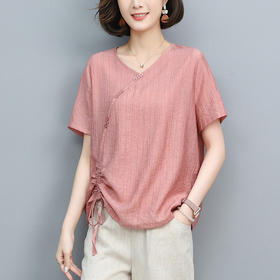 丁摩 天丝t恤夏装宽松短袖小衫遮肚抽绳洋气上衣5ZF-2232