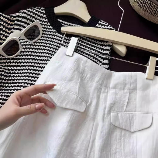 丁摩 亚麻短裤女夏季阔腿裤薄款a字高腰宽松白色裤子女夏西装五分裤5ZF-2509 商品图3