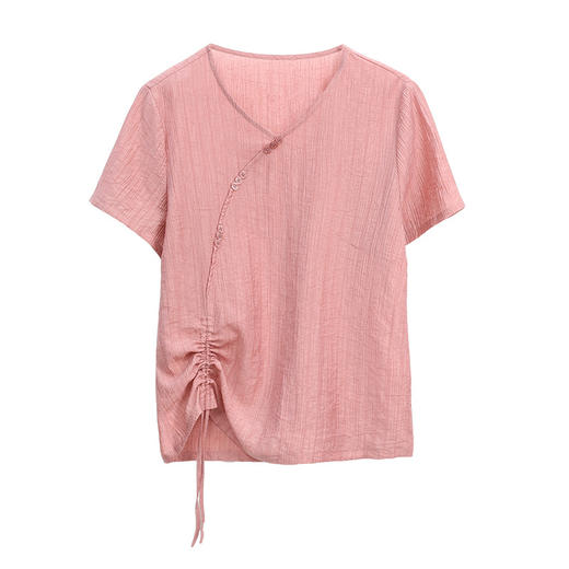 丁摩 天丝t恤夏装宽松短袖小衫遮肚抽绳洋气上衣5ZF-2232 商品图4