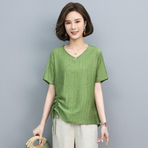 丁摩 天丝t恤夏装宽松短袖小衫遮肚抽绳洋气上衣5ZF-2232 商品图3