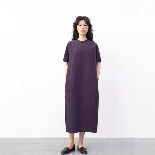 丁摩 真丝香云纱龟裂纹新中式紫色改良旗袍100%桑蚕丝连衣裙5ZF-34710 商品图1