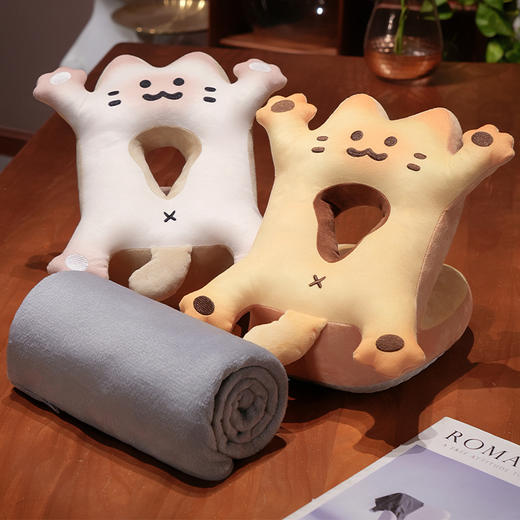 自然醒喵咪烤面包冰豆豆双面午睡枕学生趴桌子睡觉抱枕夏季午休办公室专用枕头QYL 商品图7