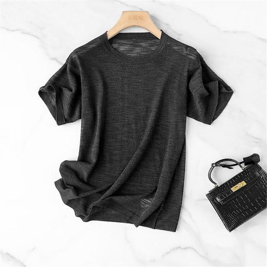 丁摩 CHAO赞针织衫！薄款亚麻天丝圆领短袖针织T恤女夏纯色抹茶绿上衣5ZF- 26215 商品图5