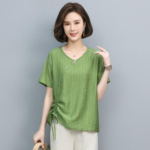 丁摩 天丝t恤夏装宽松短袖小衫遮肚抽绳洋气上衣5ZF-2232 商品图2