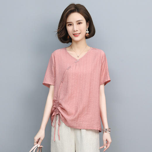 丁摩 天丝t恤夏装宽松短袖小衫遮肚抽绳洋气上衣5ZF-2232 商品图5