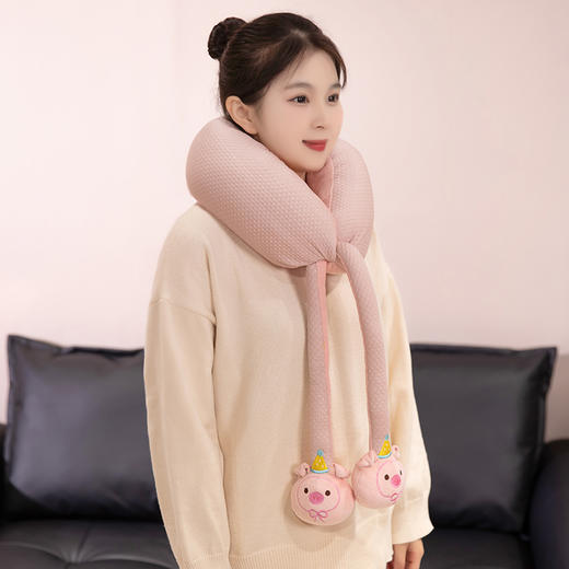 自然醒卡通玩偶绑结式颈枕冰丝耷拉U型枕旅行护脖枕办公室午睡神器QYL 商品图12