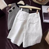 丁摩 亚麻短裤女夏季阔腿裤薄款a字高腰宽松白色裤子女夏西装五分裤5ZF-2509 商品缩略图0