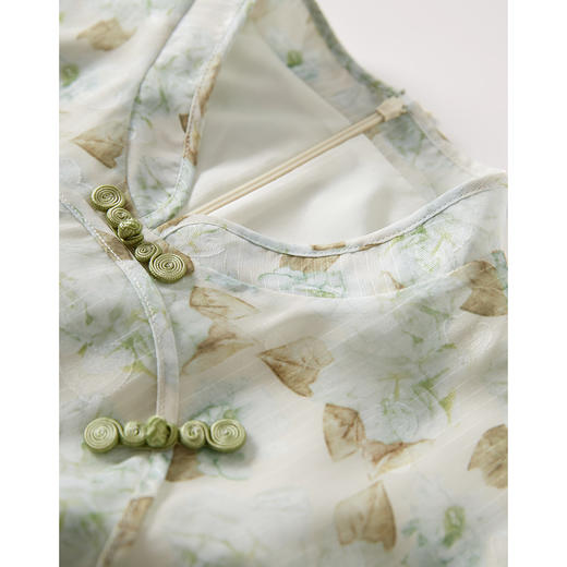 【专属特价】熙世界旗袍改良雪纺连衣裙女夏新款新中式复古国风水墨碎花裙子 商品图3