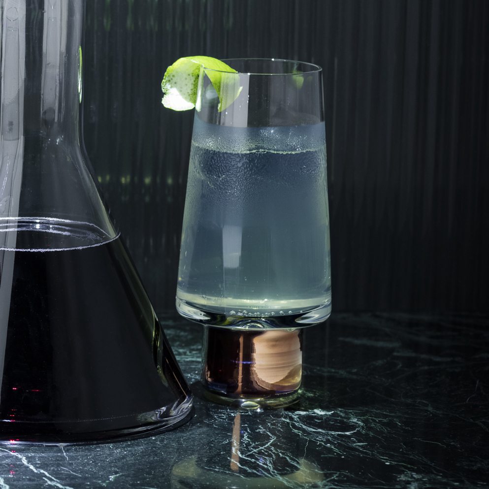 【Tom Dixon】TANK 铜圈装饰底玻璃高杯套装 (2件装) (食品接触用）