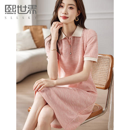 【专属特价】熙世界多巴胺穿搭小香风POLO领连衣裙女短袖气质A字裙2024夏款 商品图0