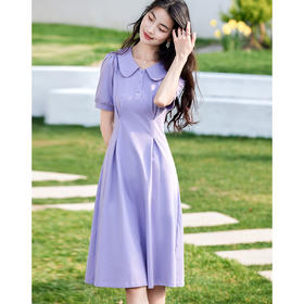 【专属特价】熙世界学院风娃娃领连衣裙女收腰显瘦减龄短袖法式茶歇裙2025夏季