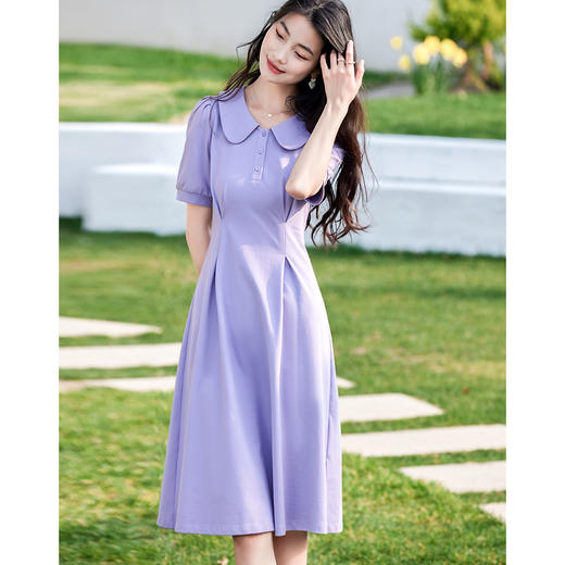 【专属特价】熙世界学院风娃娃领连衣裙女收腰显瘦减龄短袖法式茶歇裙2025夏季 商品图0