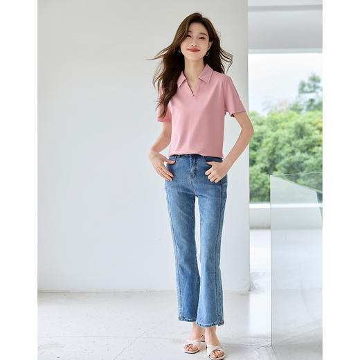 【专属特价】熙世界休闲运动百搭POLO领T恤2025新款夏季小个子正肩翻领上衣 商品图4