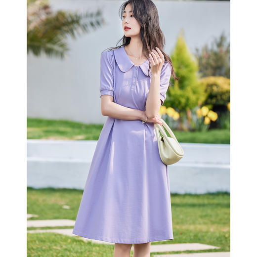 【专属特价】熙世界学院风娃娃领连衣裙女收腰显瘦减龄短袖法式茶歇裙2025夏季 商品图3