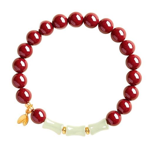 颗颗饱满【和田玉竹节朱砂手串】高含量 紫金砂 帝王砂 手感细腻光滑 寓意美好 时尚百搭 商品图7