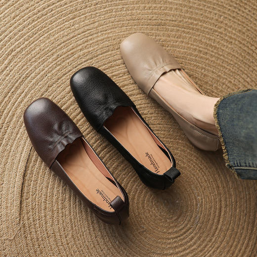 【预售5天】舒适柔软羊皮低跟浅口单鞋，简约方头通勤粗跟小皮鞋LD&7396 商品图1