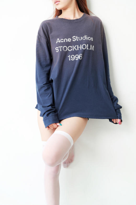 松弛感长袖tee，字母印花设计。做旧复古水洗情侣宽松长袖C071460 商品图7