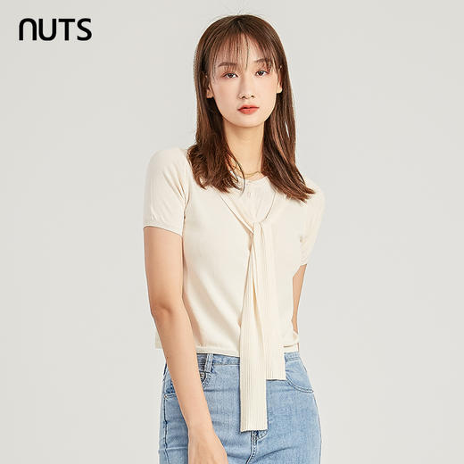 NUTS商场同款夏季纯色简约设计感圆领百搭T恤女221053118 商品图5