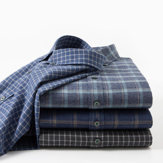 【100%精梳棉】圣得西2025秋季新款抗皱不易褪色磨毛格纹男士衬衫 商品图6