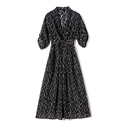 丁摩 重磅真丝连衣裙收腰宽松系带桑蚕丝印花裙子23E034 商品图4