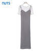 NUTS商场同款夏季灰色简约气质宽松短袖连衣裙两件套423101050 商品缩略图0